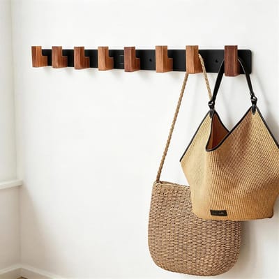 Kledinghaken voor de garderobe, 62 cm haaklijst met 8 houten haken, jashouder voor hal, woonkamer en slaapkamer, praktische muurhaken en stijlvolle ophangoplossing