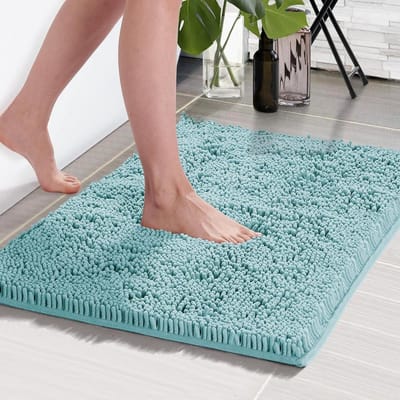 Badkamerkleed Waterabsorberend 3cm Chenille AntiSlip Badmat voor Toilet met Rubberen Achterkant 40 x 60cm Turkoois 1 stuk - Badmatten