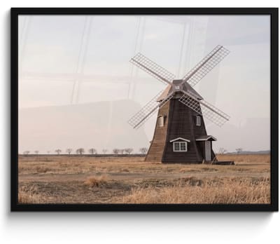 Poster in lijst - Fotolijst 80x60 cm - Posters - Windmolens - Landschap - Veld - Posterlijst zwart - Decoratie - Wanddecoratie woonkamer - Muurdecoratie slaapkamer