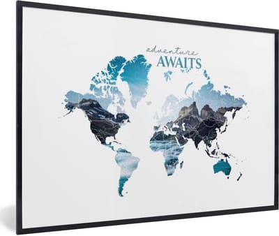 Poster in lijst - Fotolijst 90x60 cm - Posters - Wereldkaart - Quotes - Berg - Posterlijst zwart - Decoratie - Wanddecoratie woonkamer - Muurdecoratie slaapkamer