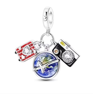 Fler® | Bedel | Past op populaire bedelarmbanden (standaard - 3mm) | Reizen Bedel | Hangbedel Charm | 925 sterling zilver | Transparante & Roze zirkonia | Valentijnsdag Cadeau | Sinterklaas kado | Kerstcadeau | Verjaardagsgeschenk | Vriendschap