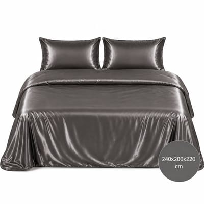 Satijnen Dekbedovertrek - Antraciet - Donkergrijs - 240x200/220 - Luxe & Koel - Zacht & Ademend - Incl. Kussenslopen
