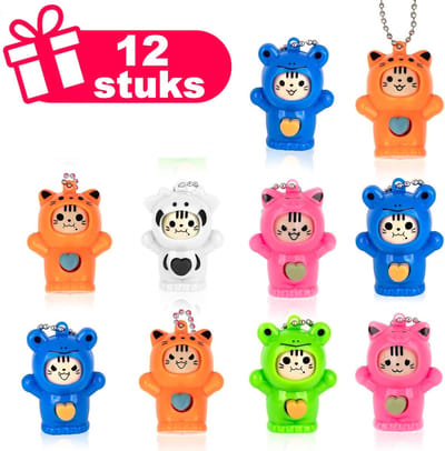 Henbrandt - 12 Stuks Sleutelhangers met Veranderende / Roterende Beren gezichten - Traktatie uitdeelcadeautjes voor kinderen & peuters - Traktaties en kinderverjaardagen - Klein grabbelton speelgoed voor in traktatie uitdeelzakjes