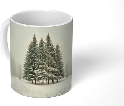 Mok - Koffiemok - Bomen - Sneeuw - Wit - Mokken - 350 ML - Beker - Koffiemokken - Theemok
