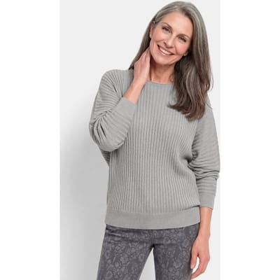 Zachte tricot pullover met glanzend garen - grijs - Gr. 36/38 van Goldner Fashion