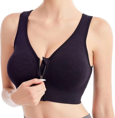 WiseGoods Luxe Fitness BH Met Rits - Beha Zonder Beugel - Ondergoed Dames - Sport Kleding - Kledij - Bra - Sportkleding - Zwart M