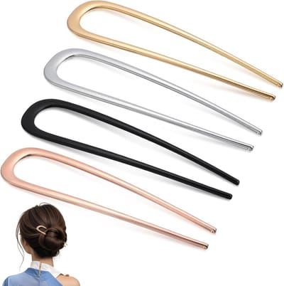 Set van 4 U-vormige Haarspelden van Metaal, Grote Franse Haarpinnen voor Vrouwen, Perfect voor Ceremonies en Feestjes, Ideaal voor Bruiloften en Graduaties
