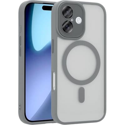Coverzs luxe matte Magneet hoesje geschikt voor iPhone 17 met camera cover (Grijs) – sterke case met premium bescherming, dun ontwerp en perfecte pasvorm - Camerabescherming