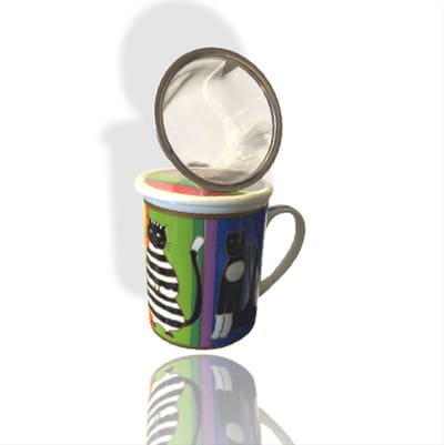 Madame Chai | Katten mok | Katten mok inclusief zeefje | Katten mok met zeef en dopje | katten beker | 250 ml | porselein