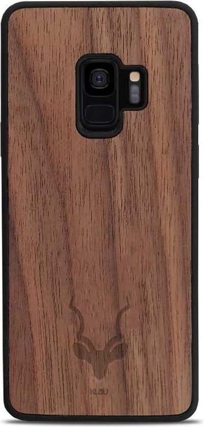Kudu Samsung Galaxy S9 hoesje case - Houten backcover - Handgemaakt en afgewerkt met duurzaam TPU - Walnoot - Zwart