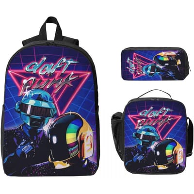 3-delige Daft Punk Elektronische Muziek Rugzak Set voor Kinderen Etui Boekentassen Sets met Lunchbox Voor Schoolleerlingen Daypack blue