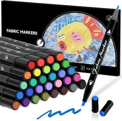 PromoHome Stoffen Markers Set - 30 Kleuren Dubbele Punt Permanente Textielstiften voor Kleding, T-shirts, Schoenen - Niet-giftige Viltstiften voor Kinderen en Volwassenen