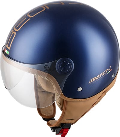 BEON Design Luxe Scooterhelm - Metallic Blauw - XS - Jethelm met Vizier - Motorhelm - Geschikt voor Vespa, Scooter, Brommer, Motor en Snorfiets