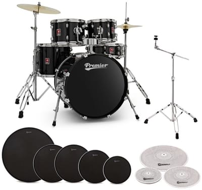 Premier Revolution 20” 5pc Low Volume Drum Kit Bundle, Black