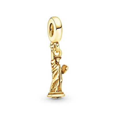 Fler® | Bedel | Past op populaire bedelarmbanden (standaard - 3mm) | New York, Statue of Liberty Bedel | Goudkleurig Vrijheids Standbeeld | Hangbedel Charm | 925 sterling zilver | Armband Kraal | Valentijnsdag Cadeau | Sinterklaas kado | Kerstcadeau