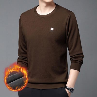Cool Zijde Katoen Jacquard Plus Fluweel Heren T-shirt Lange Mouwen Sweatshirt Ronde Hals Herfst en Winter Papa Kleding Basis Warm Plus Fluweel Lang 4XL black