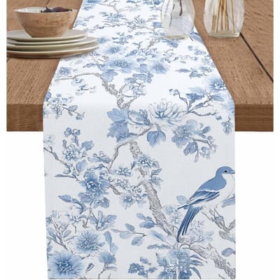 Zomer Lichtblauw Bloemen Vogels Linnen Tafelkleed Commode Sjaal Decor Boerderij Keuken Eettafel Runner Feest Decoratie 150x33cm gray