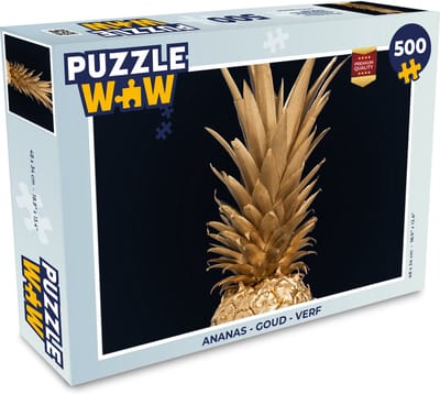 Puzzel Ananas - Goud - Verf - Zwart - Fruit - Luxe - Legpuzzel - Puzzel 500 stukjes