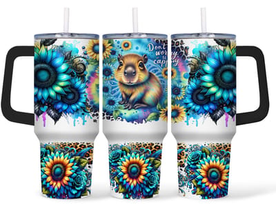 Creasowl® - Capybara - Tumbler - 40oz - RVS Thermosbeker met Handvat en Rietje - 1.2 Liter Drinkbeker To Go - Geschikt voor Warme en Koude Dranken - Thermosbeker - Thermosfles - Tumbler - Drinkfles - Mug - Thermoskan - RVS