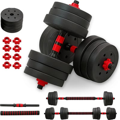 Allero Dumbells Set - Dumbell - Dumbells 15 KG - Workout - Fitness - Training - Zwart - Rood - Halterset - 2-in1 - Gewichtenset