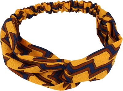 Haarsoires Haarband Twist 5cm – Retro Print – Gladde Stof – Blauw Bruin Geel - Zachte Knoop Hoofdband - Haaraccessoire voor Dames & Meisjes
