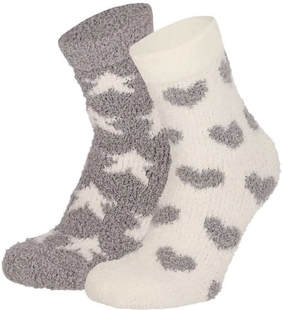 Apollo bedsokken / huissokken - dames - 2-pack - grijs/wit - one size - Slaapsokken - Slofsokken