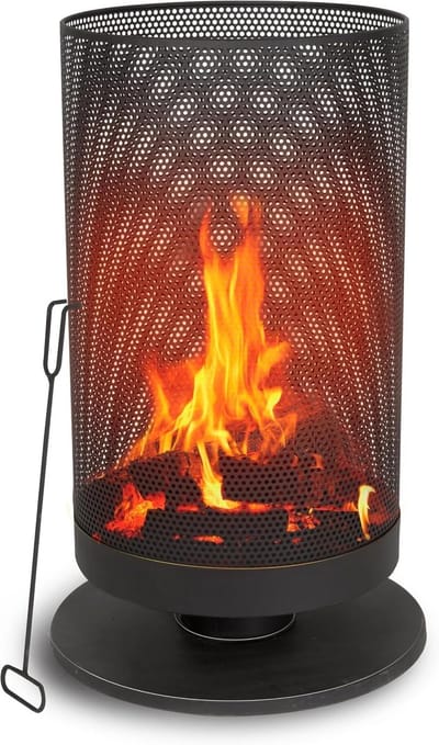 Vuurkorf met Steun - Hoogte 72,5 cm - Diameter 44,5 cm - Inclusief Pook - Staal - Zwart