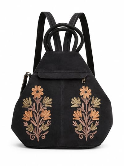 N3 Collecties Suede Geborduurde Handgemaakt Rugzak - Zwart