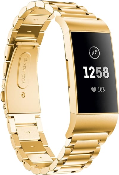 By Qubix - Compatible Fitbit bandje - geschikt voor Fitbit Charge 3 - Fitbit Charge 4 metalen bandje - Goud - Horlogeband - smartwatchbandje