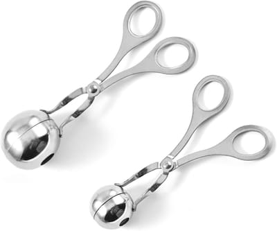 longziming -2-delige RVS Gehaktbalmaker & IJslepel – Anti-aanbak Frikadellenmaker, Ballenmaker voor Vlees, IJs en Snacks, Stevige Keukenhulp