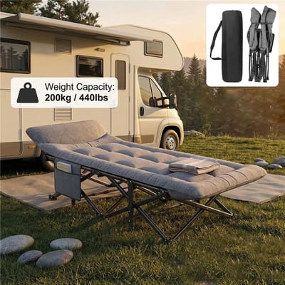 Woongenotponline - Inklapbare campingbed met kussen en zijvak - stevig en draagbaar