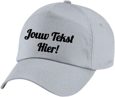Licht grijze pet bedrukt met tekst - jouw tekst bedrukt op pet - evenement - festival