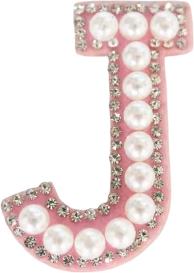 Strass Applicatie Alfabet Letter - 4,5 CM hoog - A t/m Z - Letter J - Roze met witte parels en stenen - Niet strijkbaar