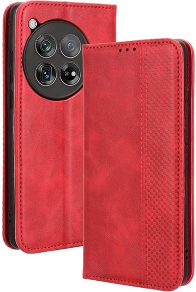 Coverup Hoesje - Geschikt voor OnePlus 12 Hoesje - Coverup Vintage Style Book Case - Rood
