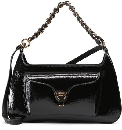 COCCINELLE Leren schoudertas Beat Generatio Shiny Wrinkled Shoulder Bag Noir / Noir zwart