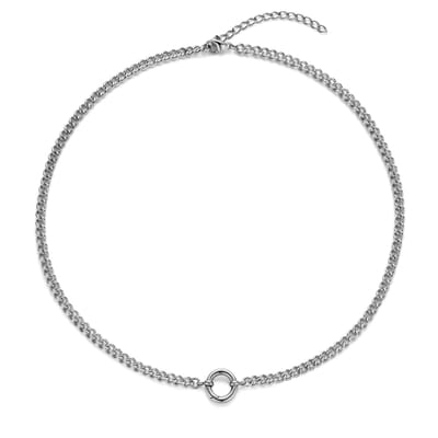 CO88 Collection 8CN-26403 Gourmette Ketting met Ronde Karabijnring - 12mm - 40+5cm - 4mm Breed - Staal - Zilverkleurig