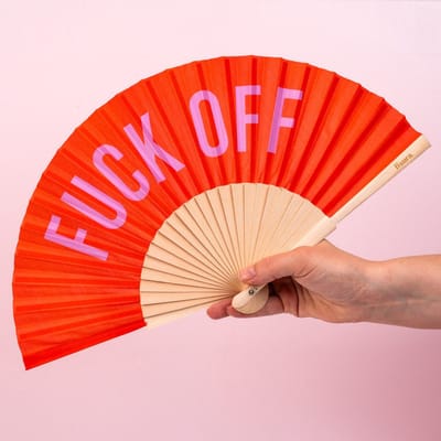 Fisura Houten waaier Fuck Off - Rood - Ideaal voor festivals en strand