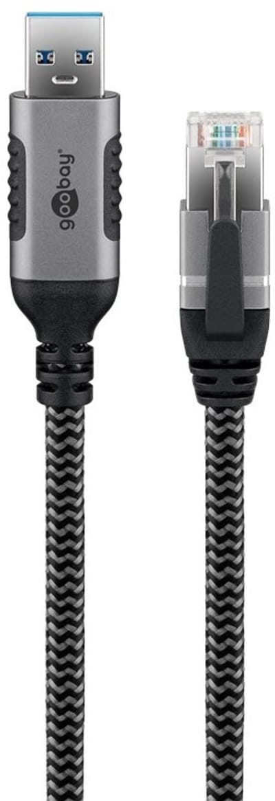 USB-A (m) naar RJ45 (m) - Gigabit Ethernet Kabel - Nylon Sleeve - 1 meter - Zwart/Grijs