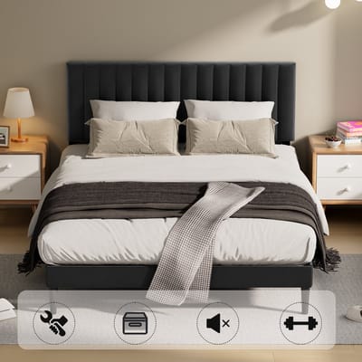 KUTAS Gestoffeerd bed - Tweepersoonsbed 140x190 cm - Metalen Bedframe - Met Hoogte Verstelbaa Hoofdbord en Lattenbodem - Met Opbergruimte Onder Bed - Voor 2 personen - Draagkracht 480 kg - Zwart