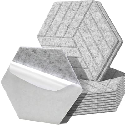 12 stuks Akoestische panelen Hexagon streepje Zelfklevend Akoestisch Paneel Geluidsisolatie Vilt Wandpaneel lichtgrijs