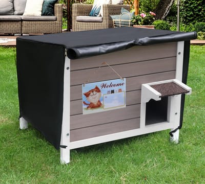 Kattenhuis met 6-zijdig schuim, weerbestendig kattenhok voor meerdere katten, outdoor kattenhuis, outdoor, winterbestendig, 61 x 51 x 54 cm (grijs)