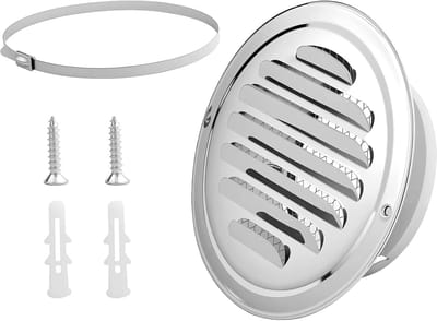 Ventilatierooster Rond - Ontluchtingsrooster Lamellen - Afvoer Lucht - Insectenwering Roestvrij Staal - 98 mm Diameter - Zilver