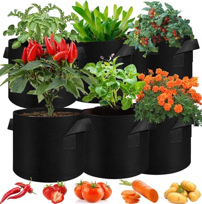 Famanu - Kweekzakken, 6 stuks 5 gallon plantenkweekzakken premium beluchtingscontainer verdikte niet-geweven stof plantenpotten met stevige handgrepen bloemen/groentepotten container voor kwekerij tuin