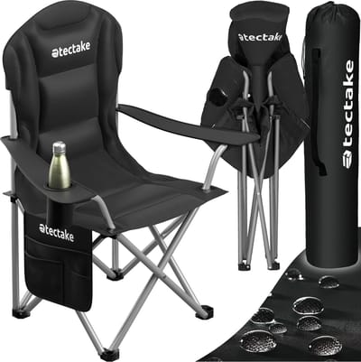 tectake® Campingstoel - Kampeerstoel - Opvouwbare stoel - Inclusief bekerhouder, opbergvak en draagtas - Luxe outdoorstoel - Glampingstoel