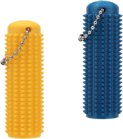 Sleutelhanger met Textuurgrip voor Stressverlichting en Focus - Sensorische Speeltjes - Stille Stressverminderaar - Massagetool - Kalmerend Cadeau - Goud & Blauw