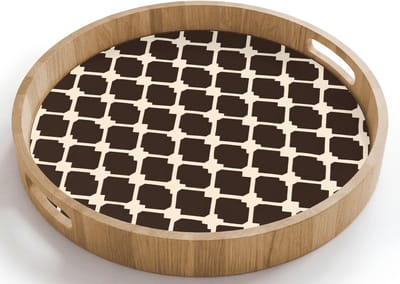 Dienblad rond 40x40 cm - Schootdienblad hout - Bruin - Ruitpatroon - Geometrisch - Borrelplank rechthoek - Plateau houten dienbladen