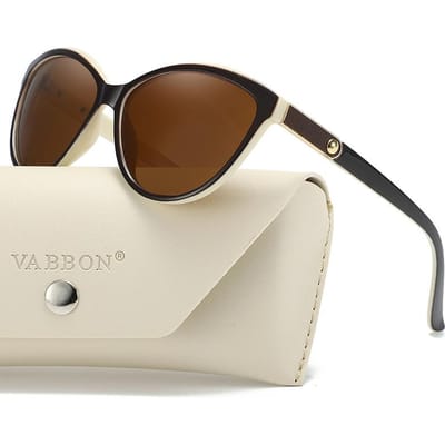 VABBON Dames Zonnebril Trendy Rond Gezicht Retro Ingelegd Leer UV Bescherming 8632