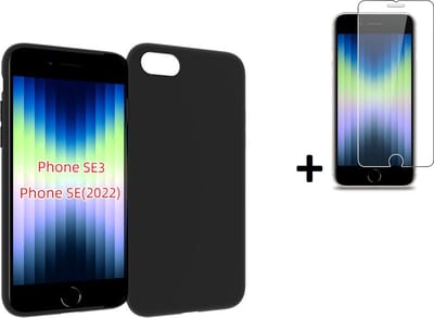MoDo Hoesje Geschikt voor iPhone SE 2022 - Screenprotector iPhone SE 2022 - Siliconen - iPhone SE 2022 Hoes Zwart Case + Tempered Glass