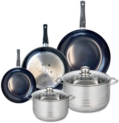 Set van 3 Kookpannen 20, 28 en 32 cm en 2 braadpannen 20 en 24 cm Elo Prima Glanzend