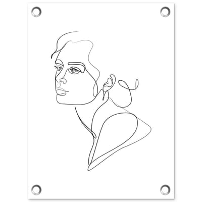 Tuinposter 30x40 cm - Tuindecoratie Abstracte line art van het portret van een vrouw op een witte achtergrond - Poster voor in de tuin - Buiten decoratie - Schutting tuinschilderij - Tuindoek muurdecoratie - Wanddecoratie balkondoek